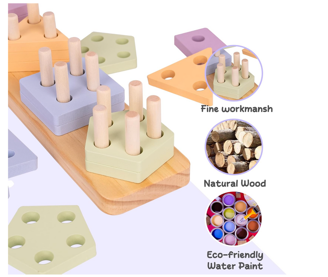 Montessori Balance Blocks Stacking Toy - Educational Wooden Blocks For Toddlers Fine Motor Skills