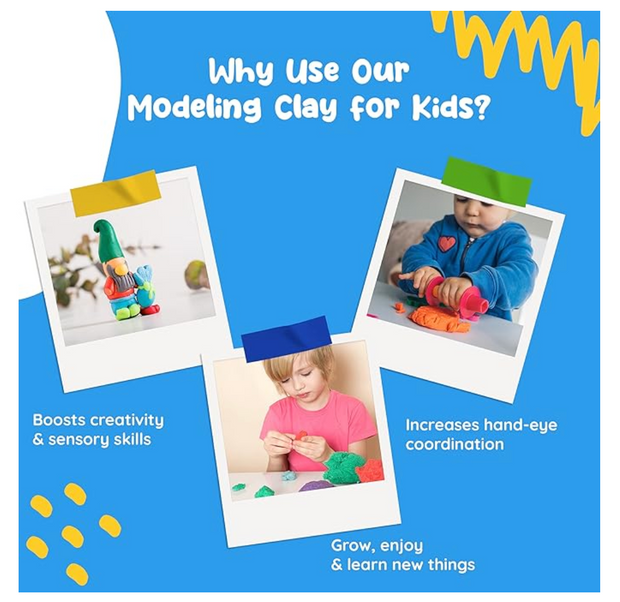 Modeling Clay for Kids - 12 Super Soft & 100% Natural Kids Modeling Clay Doughs Made from Wheat Flour - 100g Per Can of Reusable & Vibrant Kids Clay Modeling Kit for Ages 3+ by Marie’s Kids