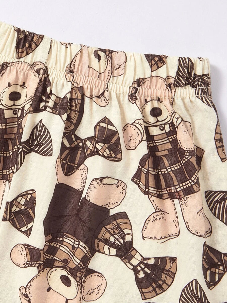 Girls Bear & Letter Graphic Ruffle Trim Tee & Shorts